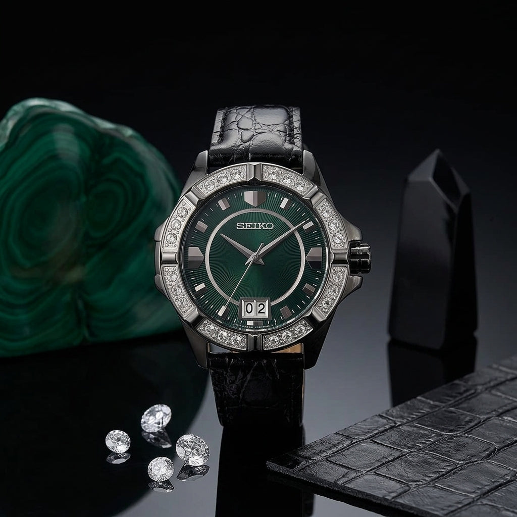 Seiko Emerald Gunmetal Swarovski