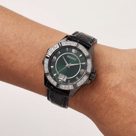 Seiko Emerald Gunmetal Swarovski