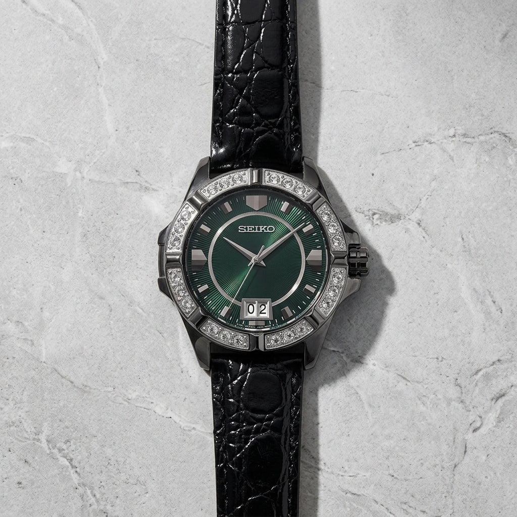 Seiko Emerald Gunmetal Swarovski