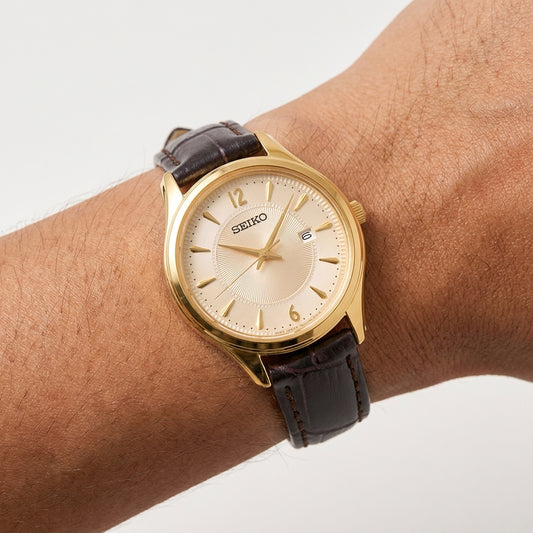 Seiko Essentials Rose Gold & Leather